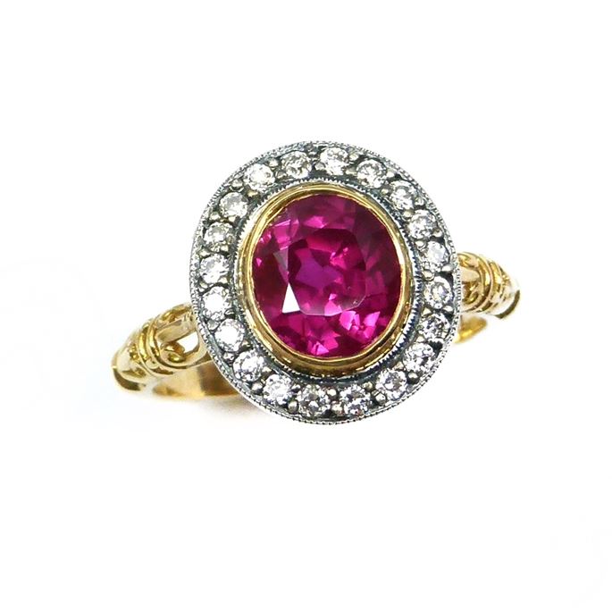 Single stone ruby and diamond cluster ring | MasterArt